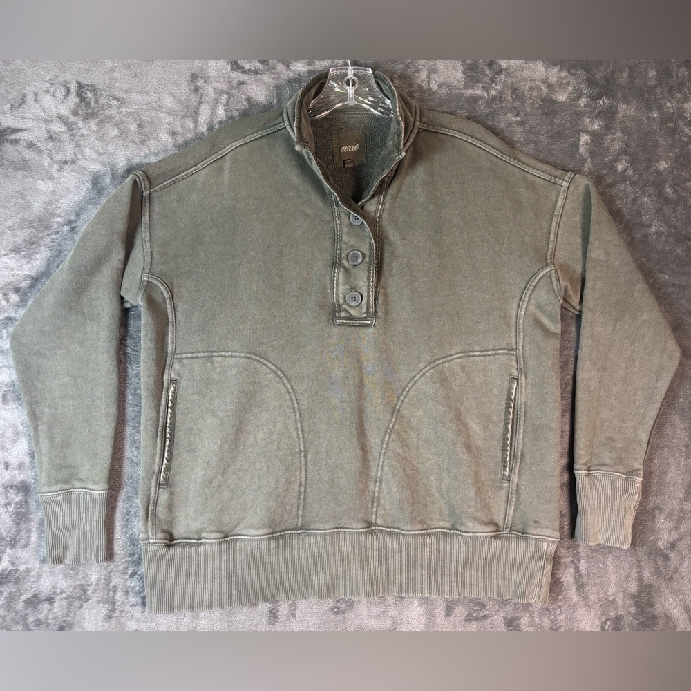Aerie Green Quarter Button up Oversized Sweatshirt Size XS